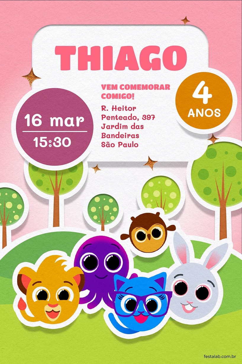 Convite Bolofofos Rosa grátis para editar