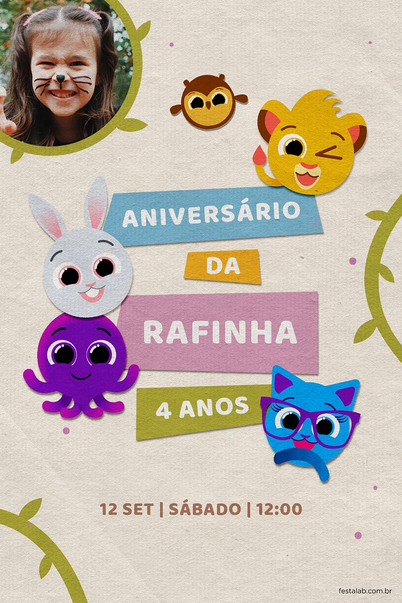 Convite Bolofofos Selva grátis para editar