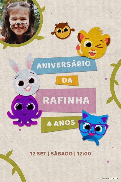Modelo de Convite de Aniversario - Bolofofos Selva Convite Bolofofos Selva grátis para editar