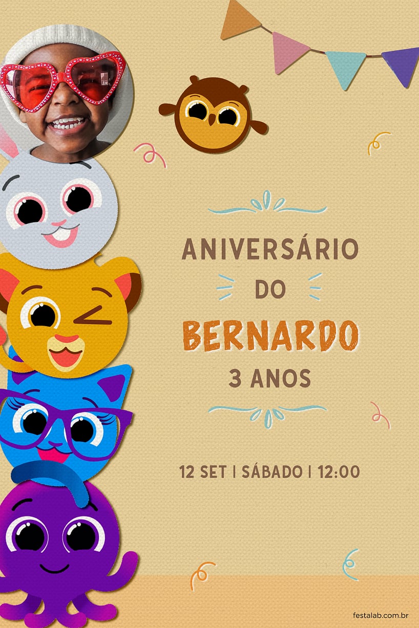 Convite Aniversário Bolofofos Festa Infantil - Edite grátis com nosso  editor online