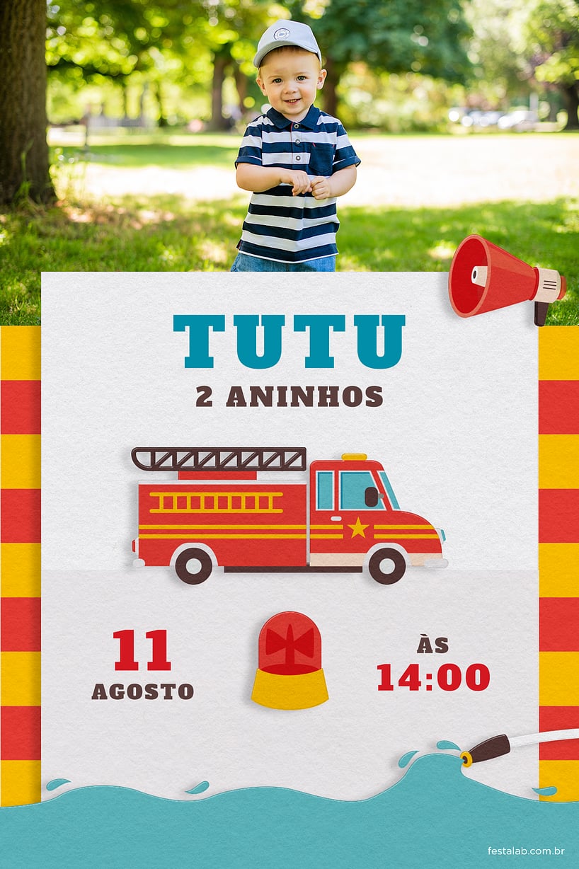 Convite Bombeiro grátis para editar