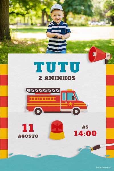 Modelo de Convite de Aniversario - Bombeiro Convite Bombeiro grátis para editar