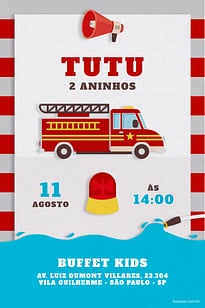 Modelo de Convite de Aniversario - Bombeiro Azul Convite Bombeiro Azul grátis para editar
