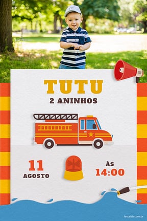 Modelo de Convite de Aniversario - Bombeiro Laranja Convite de Aniversario - Bombeiro Laranja