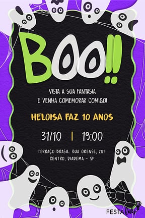 Modelo de Convite de Aniversario - Boo Convite de Aniversario - Boo