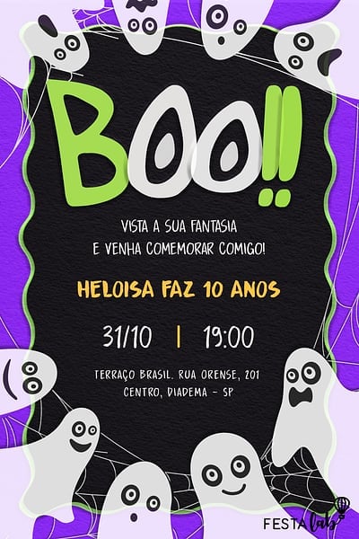 Modelo de Convite de Aniversario - Boo Convite Boo grátis para editar
