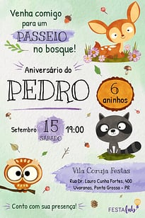 Modelo de Convite de Aniversario - Bosque Convite Bosque grátis para editar