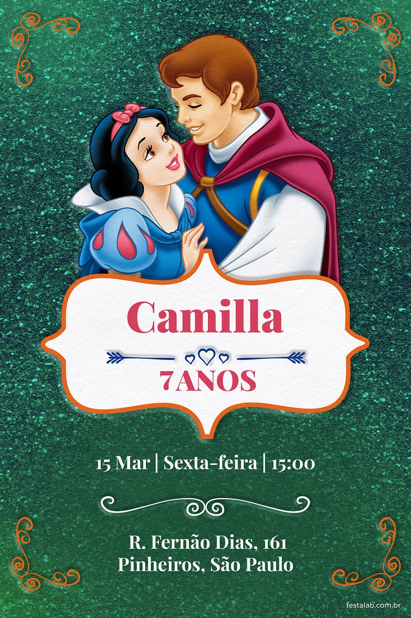 Convite online branca de neve editar grátis