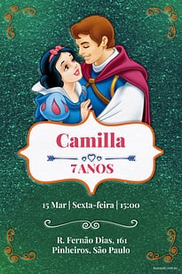 Modelo de Convite de Aniversario - Branca de Neve - Verde Convite Branca de Neve - Verde grátis para editar