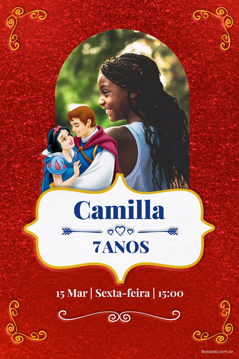Modelo de Convite de Aniversario - Branca de Neve - Vermelha Convite Branca de Neve - Vermelha grátis para editar