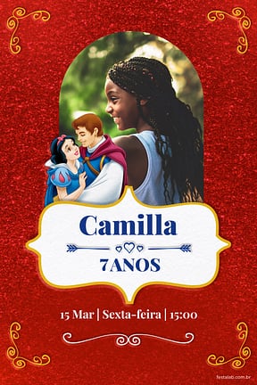 Modelo de Convite de Aniversario - Branca de Neve - Vermelha Convite de Aniversario - Branca de Neve - Vermelha