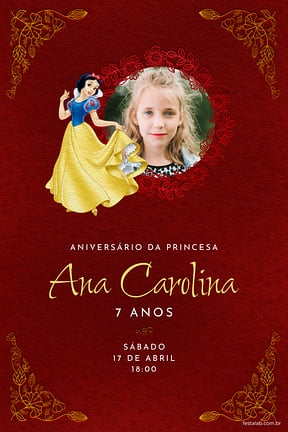 Modelo de Convite de Aniversario - Branca de Neve - Vermelho Convite de Aniversario - Branca de Neve - Vermelho