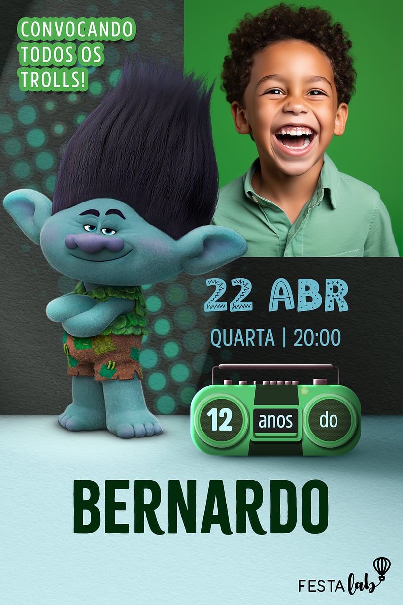 Convite de Aniversario - Branch Trolls