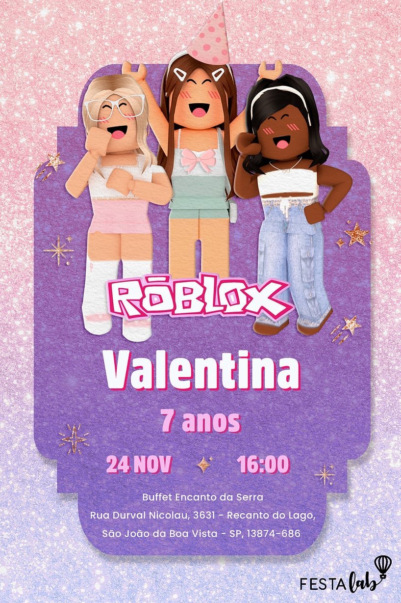 Convite de Aniversario - Brilho das Roblox