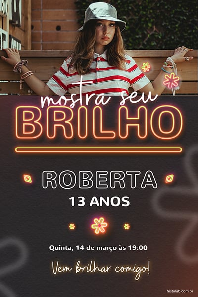 Modelo de Convite de Aniversario - Brilho Laranja Convite Brilho Laranja grátis para editar