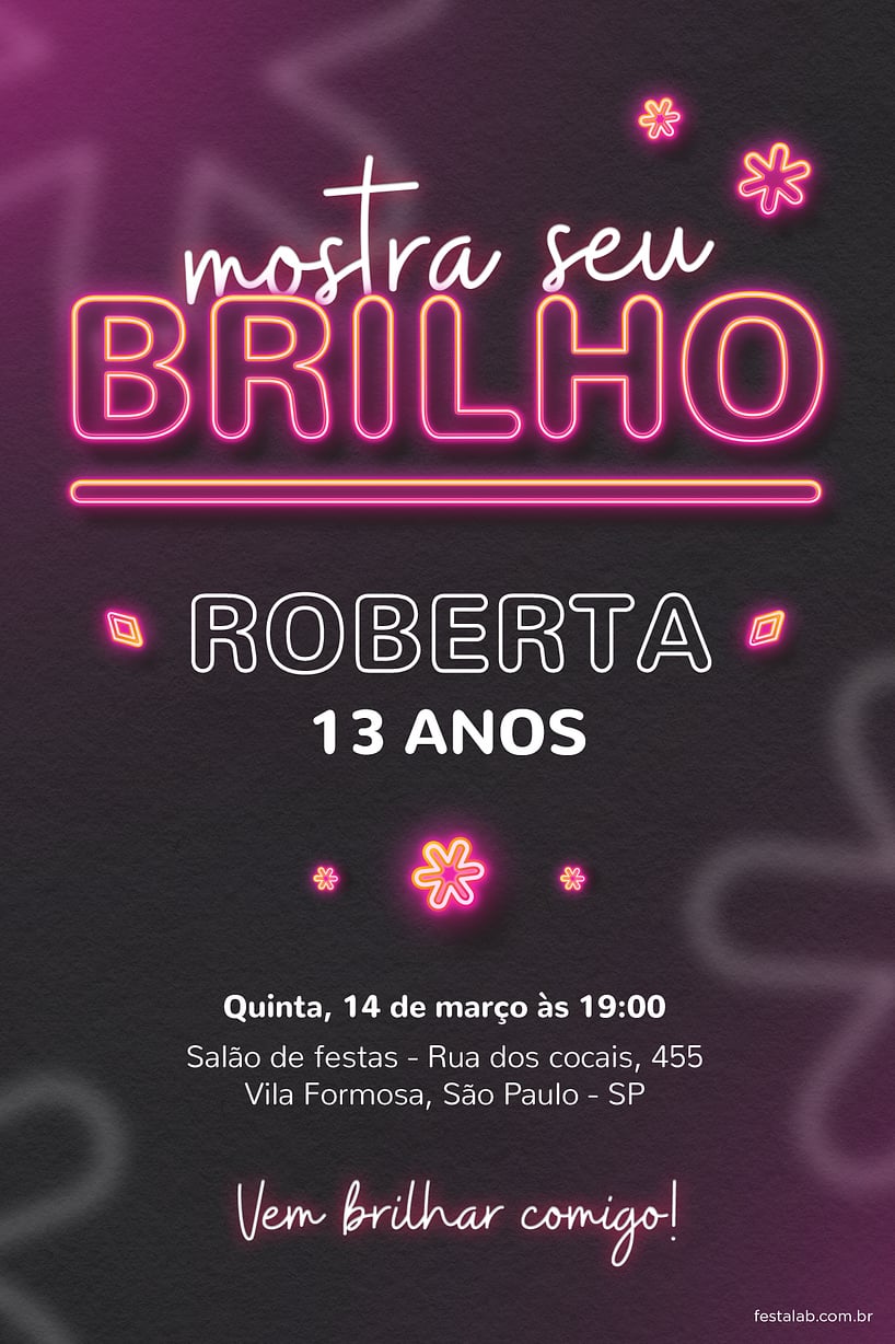 Criar convite de aniversário - Brilho Rosa| FestaLab