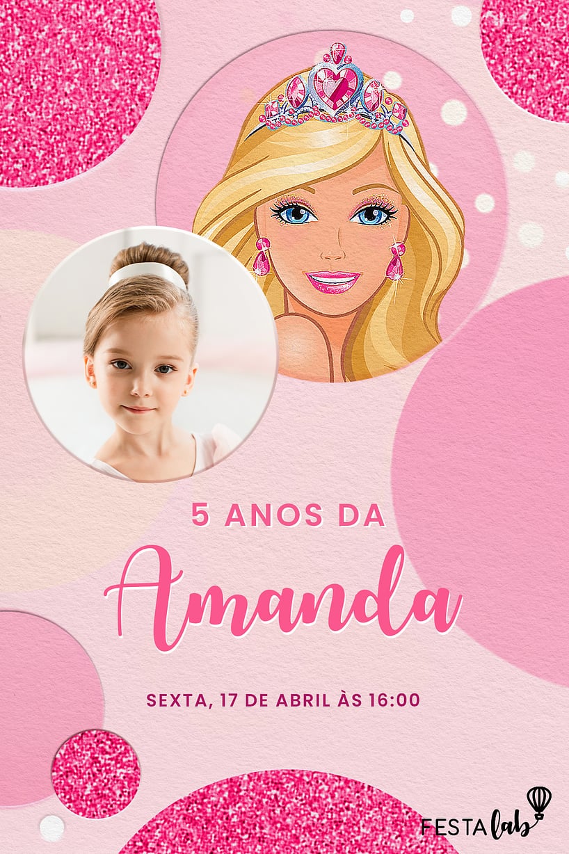 Convite de Aniversario - Brilho Rosa da Barbie