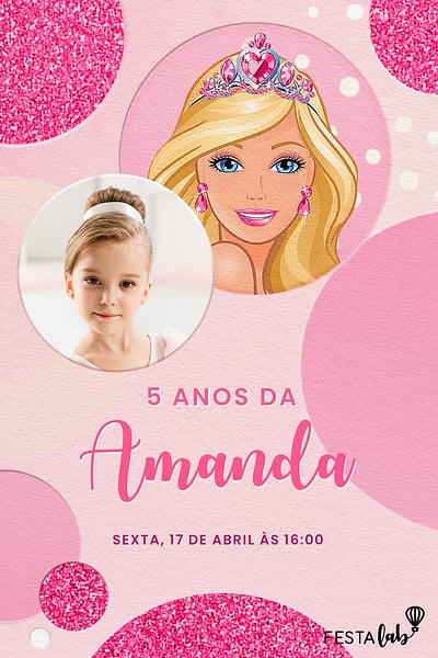 Modelo de Convite de Aniversario - Brilho Rosa da Barbie Convite Brilho Rosa da Barbie grátis para editar