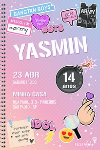 Modelo de Convite de Aniversario - BTS Convite BTS grátis para editar