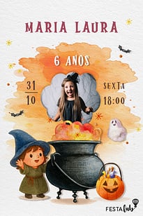 Modelo de Convite de Aniversario - Caldeirao da Bruxa Convite Caldeirão da Bruxa grátis para editar