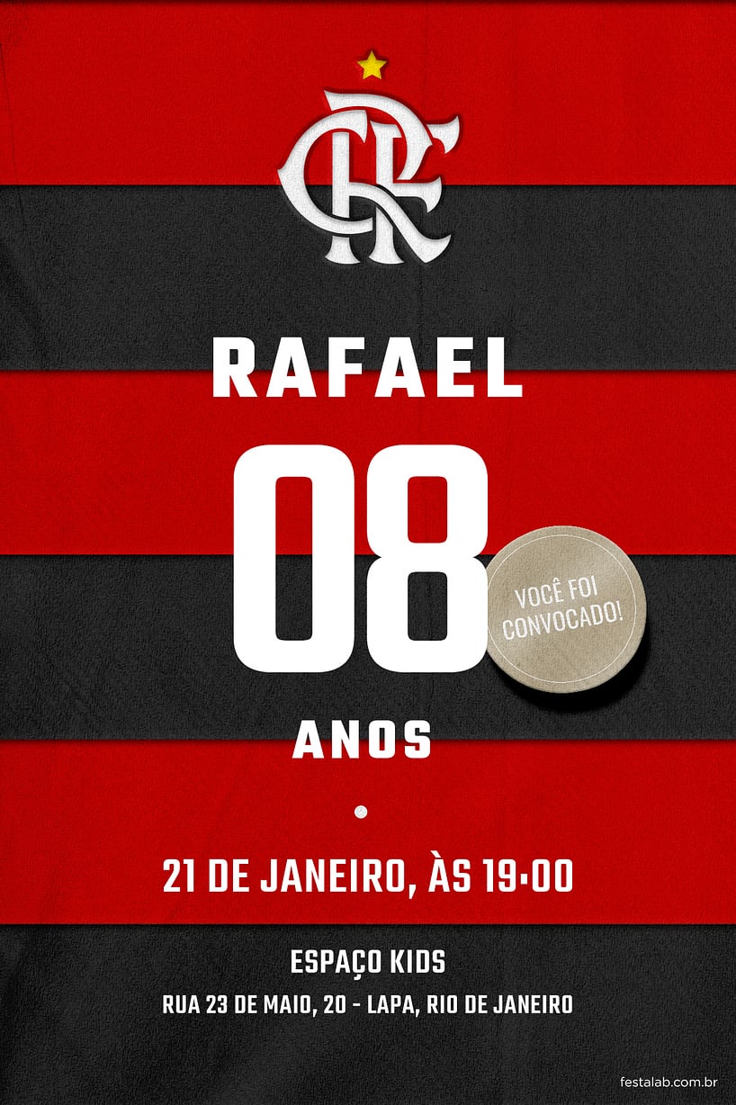 Convite Digital Aniversário Futebol Flamengo Ingresso