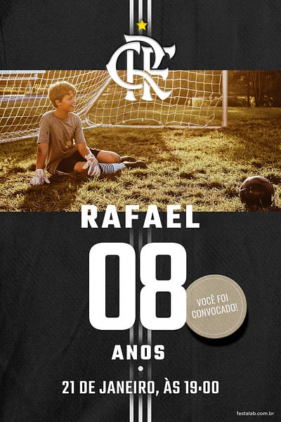 Modelo de Convite de Aniversario - Camisa CRF Preta Criar convite de aniversário - Camisa CRF Preta| FestaLab