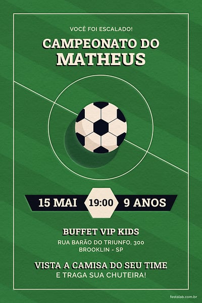 Modelo de Convite de Aniversario - Campeonato Convite Campeonato grátis para editar