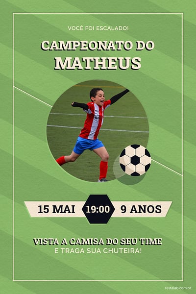 Modelo de Convite de Aniversario - Campeonato Verde Convite Campeonato Verde grátis para editar