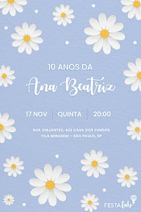 Convite Campo Celestial de Margaridas Azuis grátis para editar