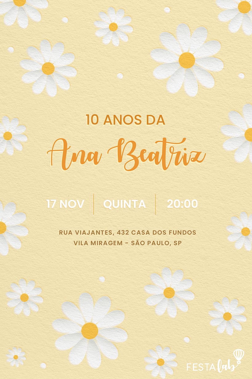 Convite Campo Dourado de Margaridas grátis para editar