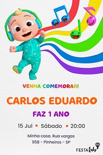 Convite Canções de Cocomelon grátis para editar