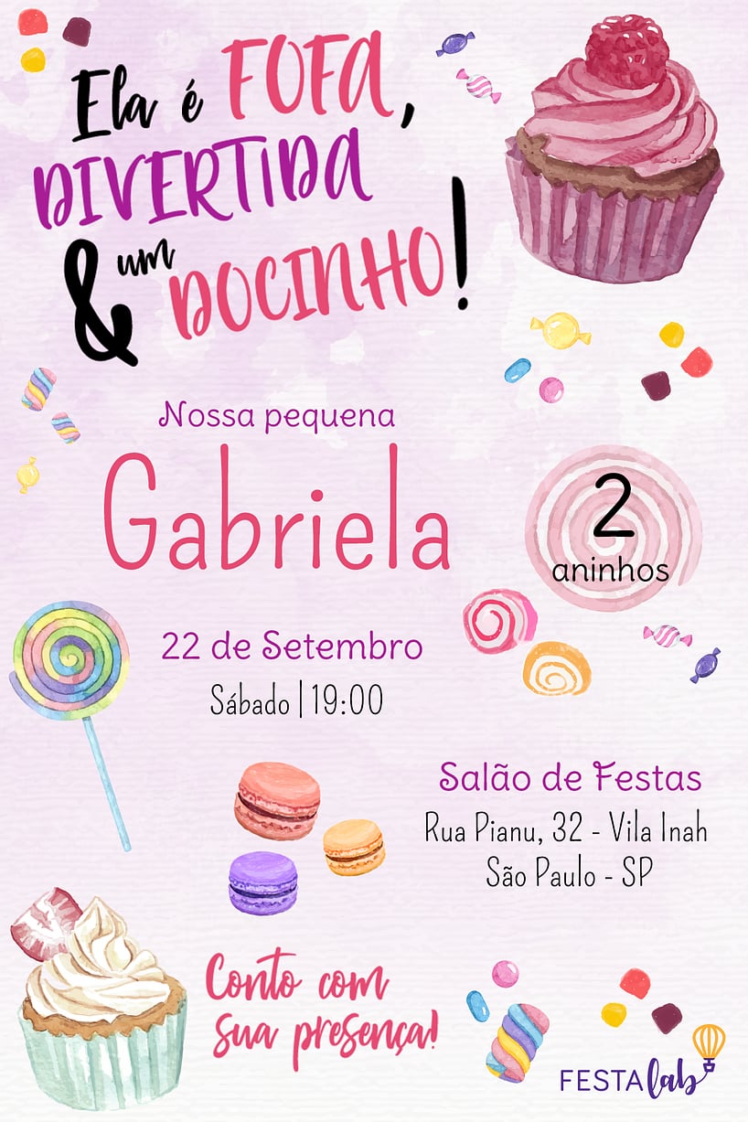 Criar convite de aniversário - Candy| FestaLab
