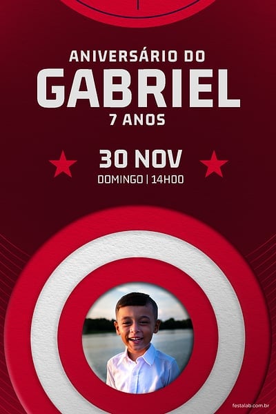Modelo de Convite de Aniversario - Capitao America vermelho Convite Capitão America vermelho grátis para editar