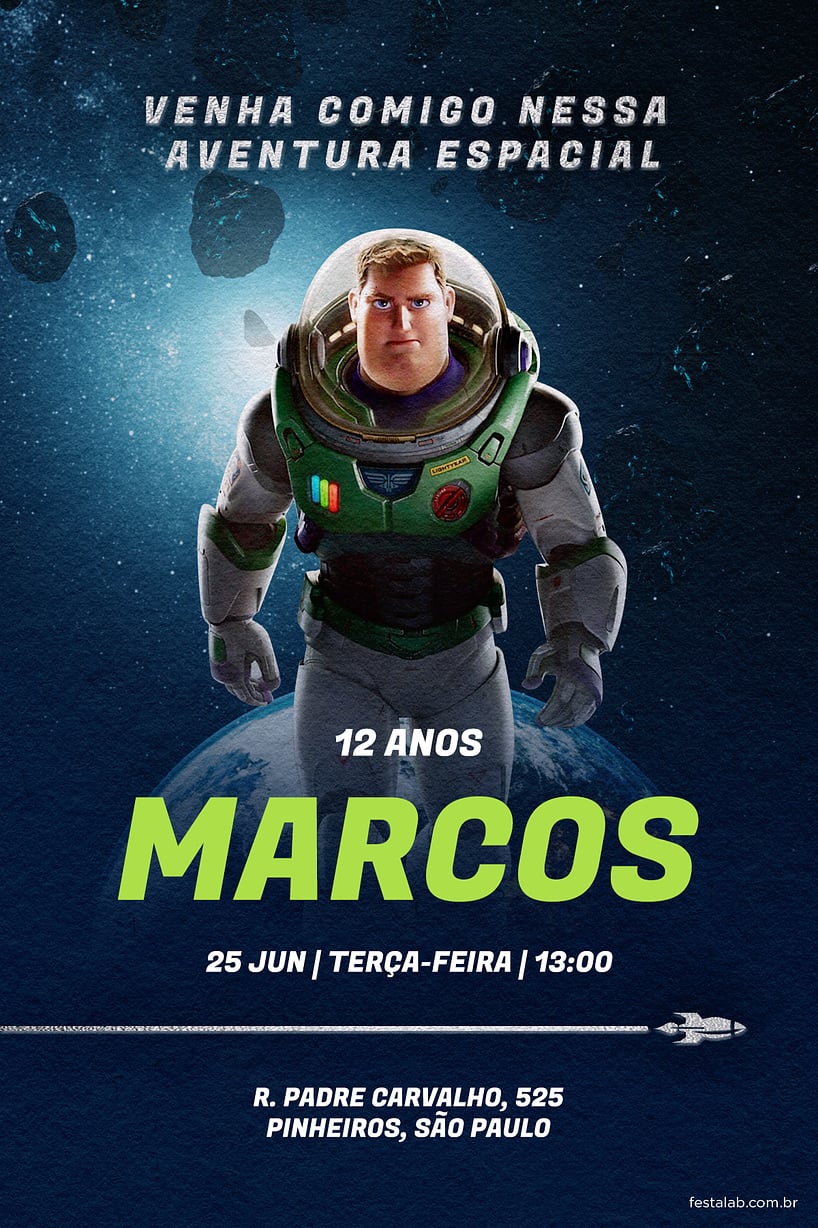 Convite Capitão Lightyear grátis para editar
