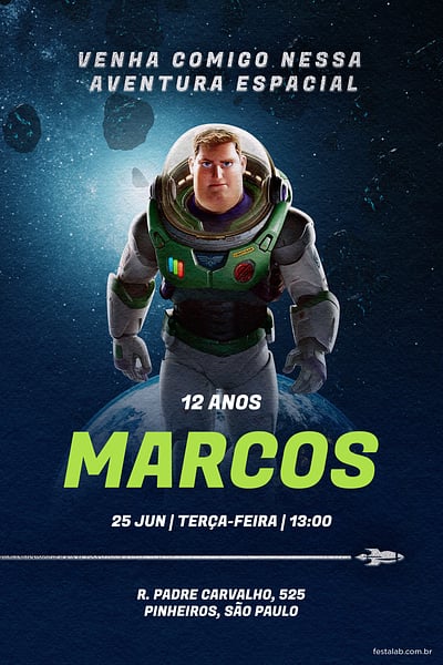 Modelo de Convite de Aniversario - Capitao Lightyear Convite Capitão Lightyear grátis para editar