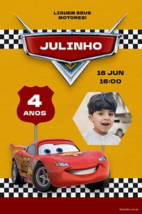 Modelo de Convite de Aniversario - Carros amarelo Convite Carros amarelo grátis para editar