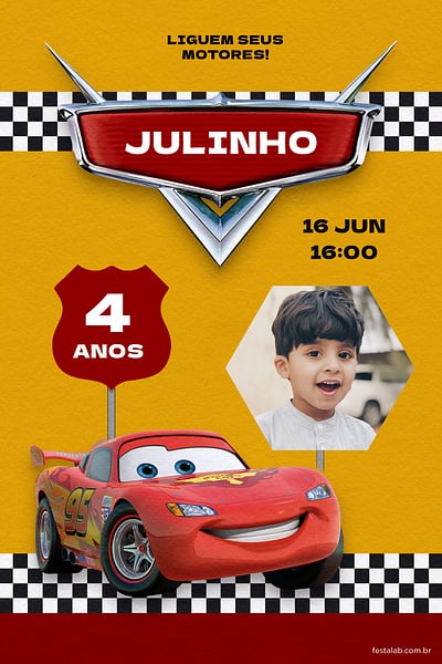 Modelo de Convite de Aniversario - Carros amarelo Convite Carros amarelo grátis para editar