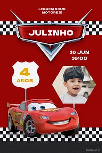 Modelo de Convite de Aniversario - Carros vermelho Convite Carros vermelho grátis para editar