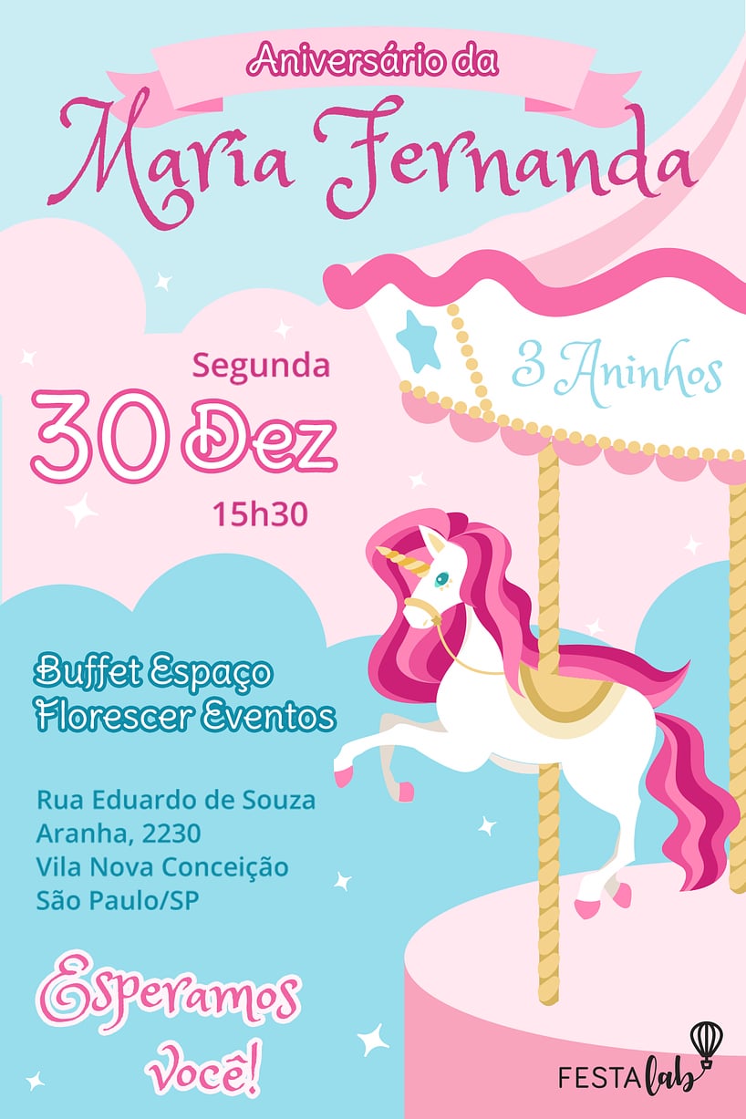 Convite Carrossel Encantado grátis para editar