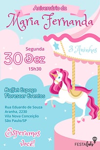 Modelo de Convite de Aniversario - Carrossel Encantado Convite Carrossel Encantado grátis para editar