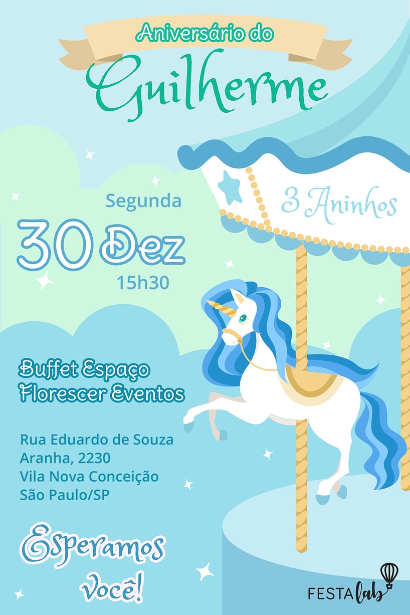 Convite Carrossel Encantado grátis para editar