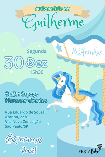 Modelo de Convite de Aniversario - Carrossel Encantado Convite Carrossel Encantado grátis para editar