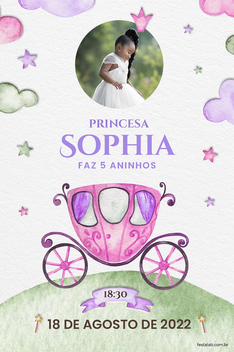 Convite Princesas para editar e imprimir grátis - Festa Free