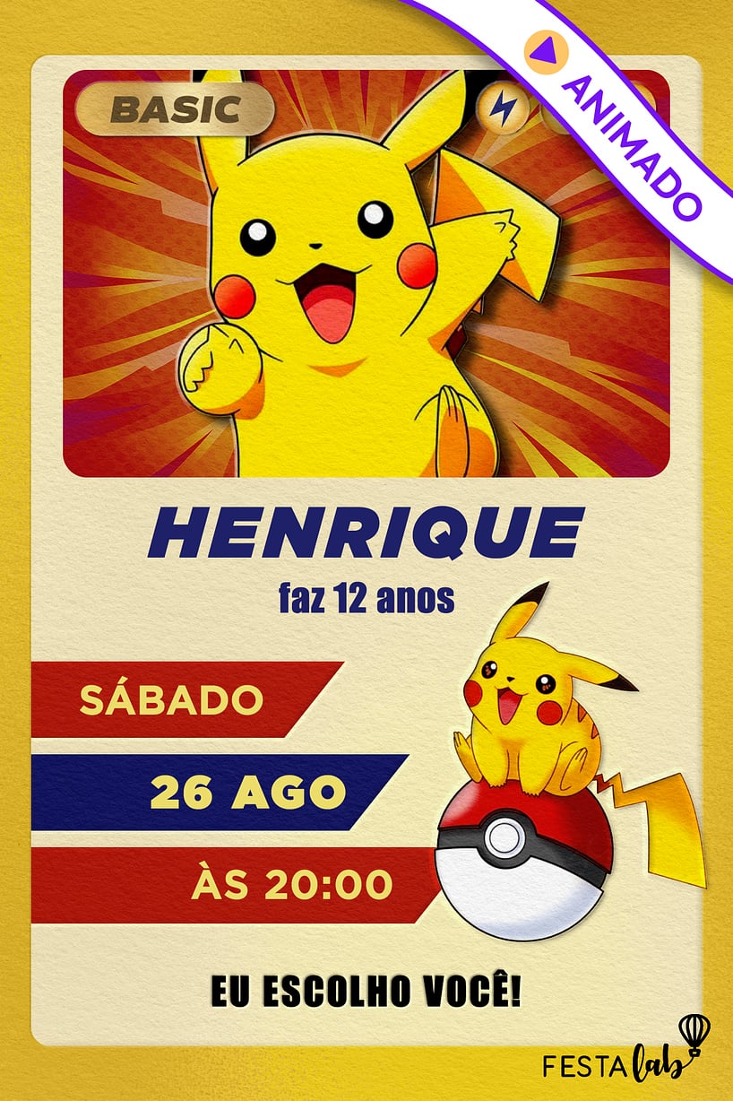 Convite de Aniversario - Carta Pikachu
