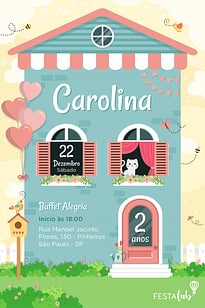 Modelo de Convite de Aniversario - Casa de Bonecas Convite Casa de Bonecas grátis para editar