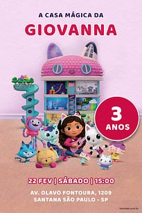 Modelo de Convite de Aniversario - Casa Magica Rosa Convite Casa Magica Rosa grátis para editar