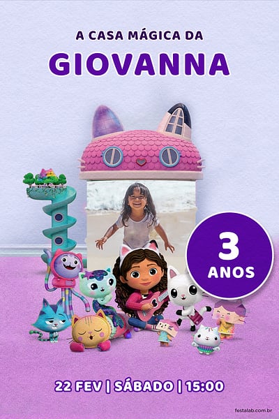 Modelo de Convite de Aniversario - Casa Magica Lilas Convite Casa Magica Lilás grátis para editar