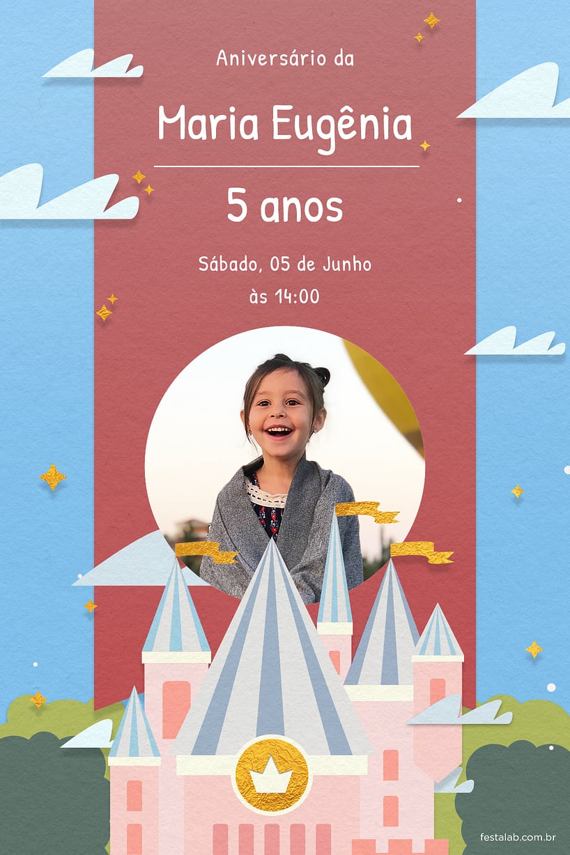 Modelo de Convite de Aniversario - Castelo Criar convite de aniversário - Castelo| FestaLab