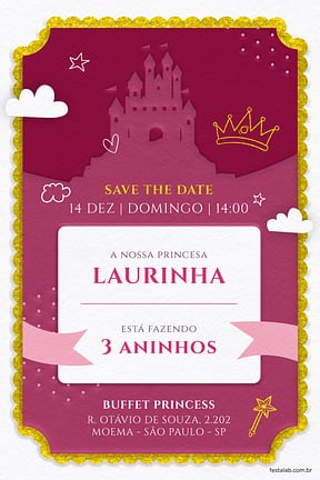 Modelo de Convite de Aniversario - Castelo encantado rosa Convite de Aniversario - Castelo encantado rosa