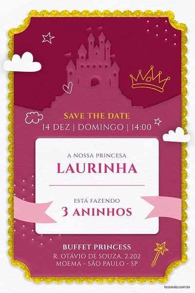 Modelo de Convite de Aniversario - Castelo encantado rosa Convite Castelo encantado rosa grátis para editar